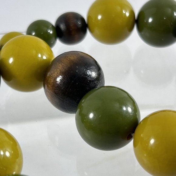 Chunky Beaded Necklace Green Brown Fall Colors 23" Brown Green - Picture 7 of 8